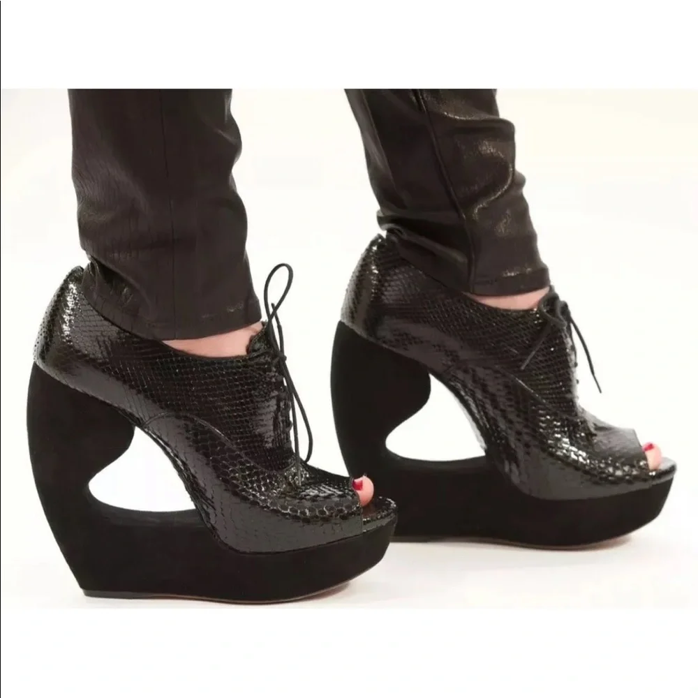 Alaia Cutout Python and Suede Wedge Booties 39 NEW
